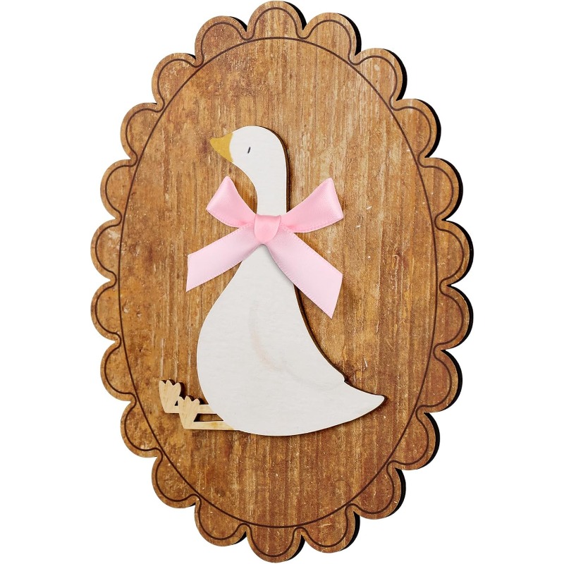 Baby Nursery Vintage Decor - 気まぐれなヴィンテージ木製ガチョウのウォールアート – 本物のリボン付き面白い農家の保育園の装飾、ベビールーム用の愚かなガチョウの絵