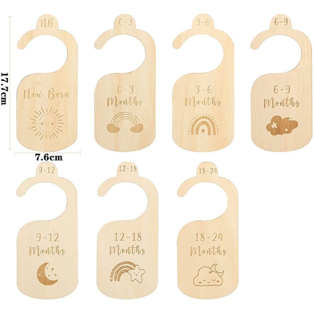Baby Nursery Labels - 7/8個入り木製ベビークローゼットディバイダー、漫画柄吊り下げ式幼児用ワードローブディバイダー、ラベル詰め合わせ、かわいい子供部屋用衣類オーガナイザー