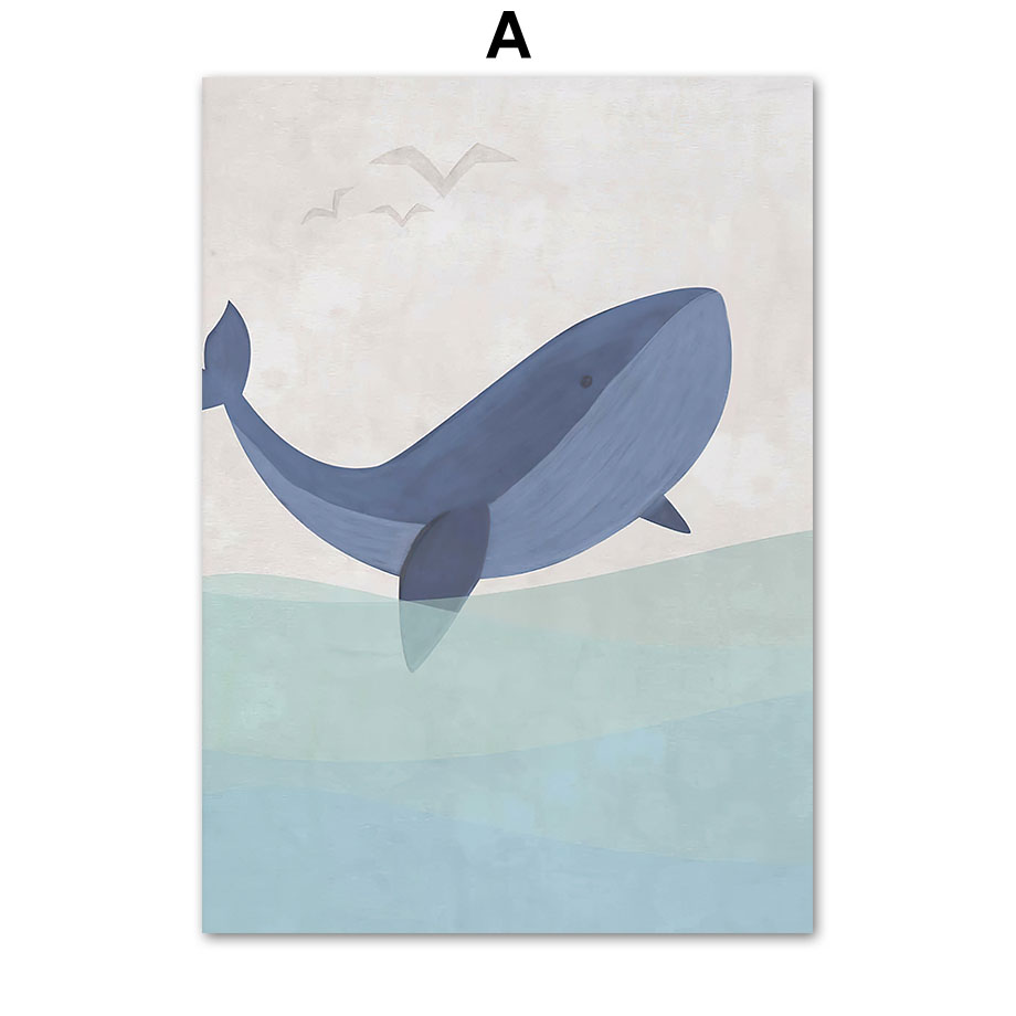Baby Nursery Ocean - 漫画海クジラサメ帆船オーシャン保育園壁アートキャンバス絵画北欧ポスターやプリント写真ベビーキッズルーム12月