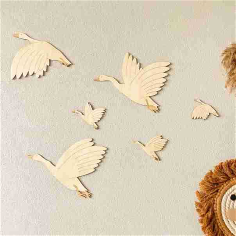 Baby Nursery Furniture Sets - 木製シグネットウォールステッカーセット飛行鳥ワイルドガチョウ木製ステッカーキッズルーム装飾装飾品ホームクラフトベビー保育園の装飾