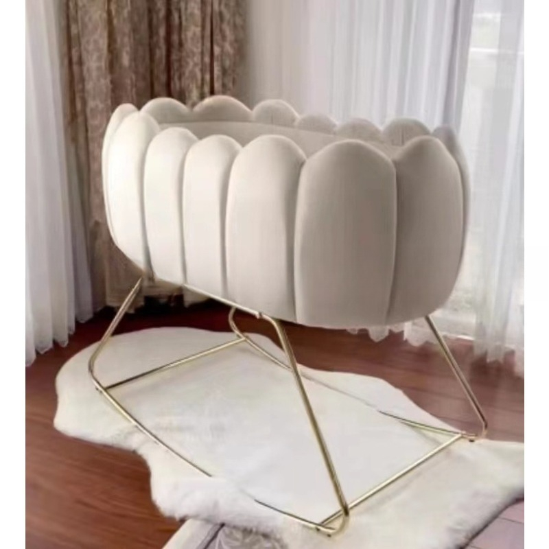 Bassinet Bedside Sleeper - 新生児用クレードル、手動揺りかごベビーベッド、ベルベット製鉄製フレームベッドサイドスリーパー、優しい揺れのナーサリーベビーベッド