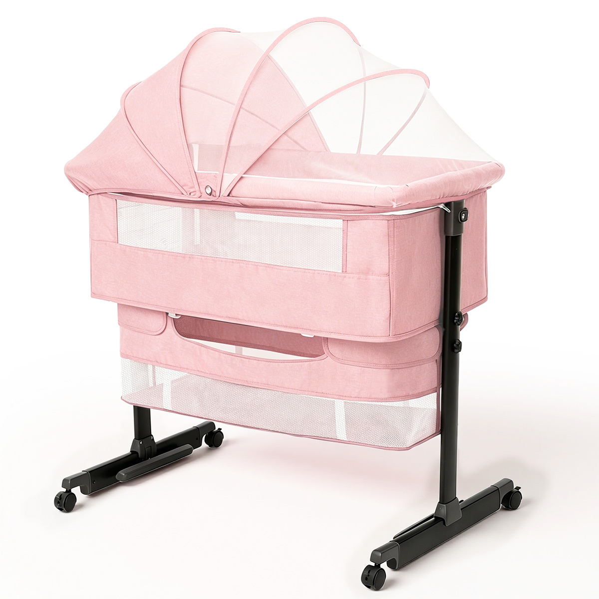 Bassinet Bedside Sleeper - Kmaier ピンク ポータブル新生児用ベビーベッド 3段階調整モード、多機能ベッドサイドスリーパーバシネット、コンバーチブルクレードル