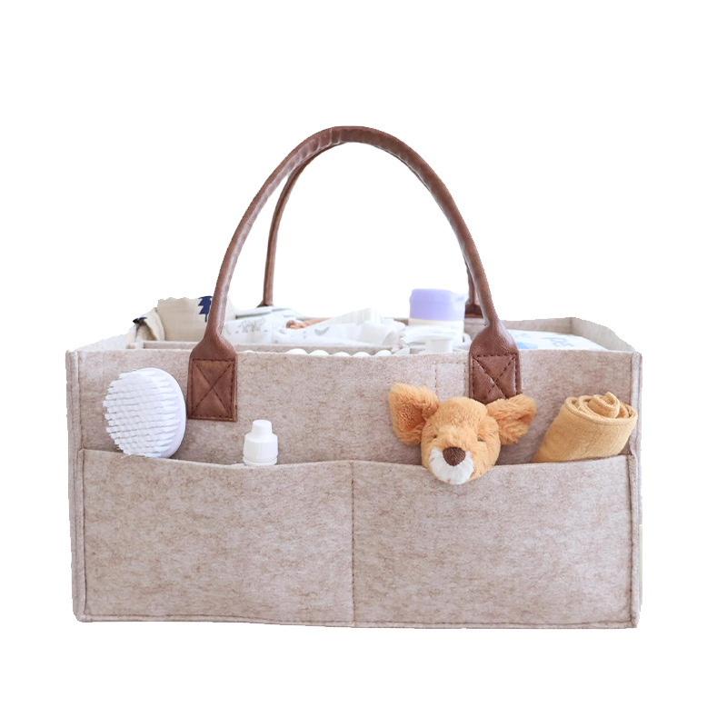 Baby Nursery Package - ベビーフェルト収納バスケット、幼児用おむつバッグ、ハンドル付きキャディー、おむつ替えキッズ収納キャリア、大きなポケット付き