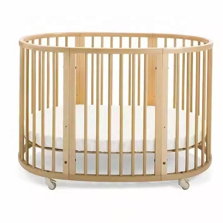Baby Nursery Furniture Sets - 3in1オーバル型木製ベビーベッド（ロック付きキャスター付き）新生児用ベビーベッド家具セット幼児用寝台