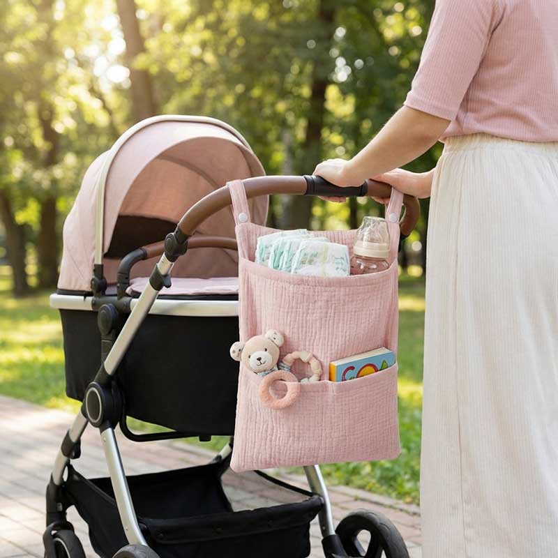 Baby Nursery Package - 純綿ベビーカーハンギングバッグマルチポケット保育園ベッドサイド収納ポーチポータブル新生児おむつボトルおもちゃホルダートートバッグ