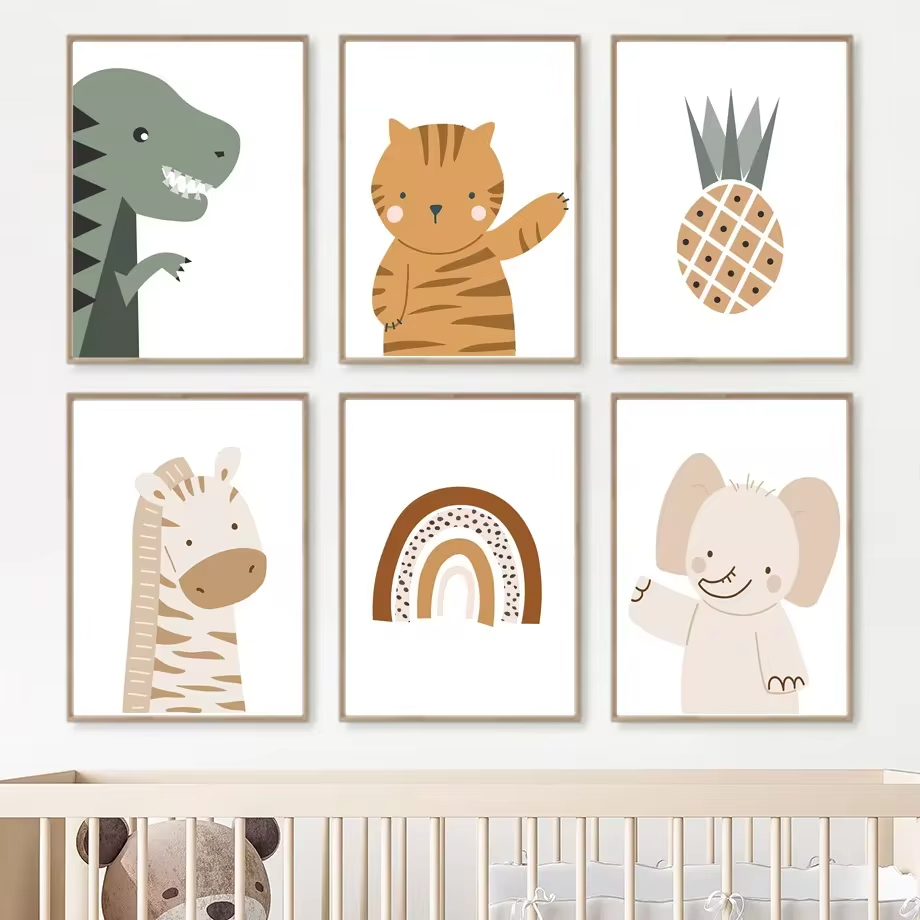 Baby Nursery Mirror - 自由奔放に生きる保育園の壁画,北欧のポスター,壁の写真,赤ちゃんの子供部屋の装飾,虹,太陽,ライオン,恐竜,アルファベット