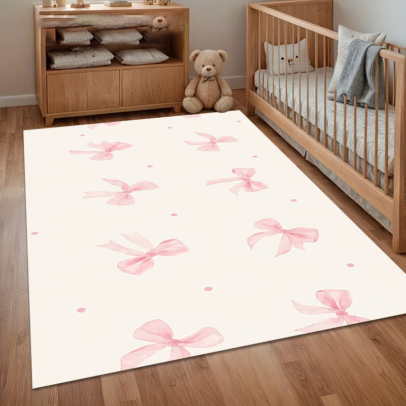 Soft Rug Nursery - 水彩ピンクのリボンエリアラグ 滑り止めソフトフロアカーペット 女の子の部屋 保育園 寝室 リビングルーム
