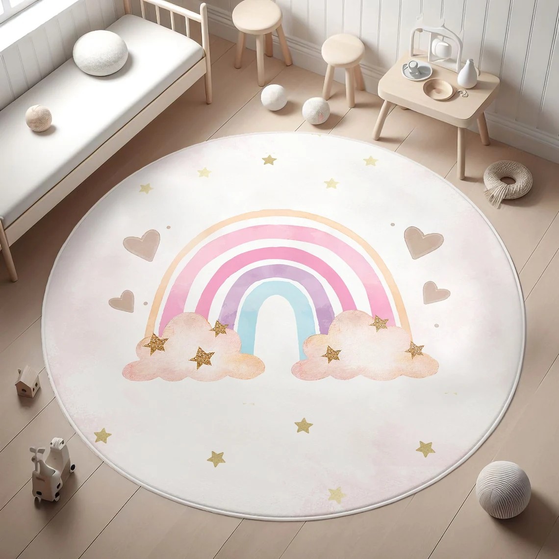 Soft Rug Nursery - レインボーキッズラグ、ハートレインボーキッズラグ、洗えるソフトカーペット、滑り止め、女の子の部屋のフロアマット、保育園のプレイマット、エリアラグ