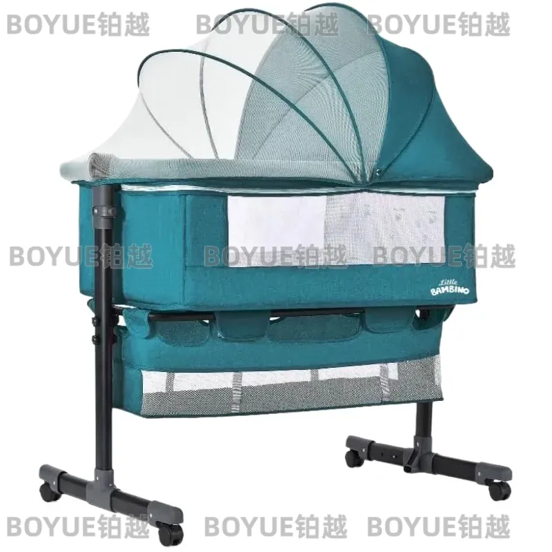 Bassinet Bedside Sleeper - 3 in 1ベビーベビーベッド、通気性メッシュベビーベッド、ホイール付きベッドサイドスリーパー、蚊帳付き折りたたみ式ロッキングベビーベッド