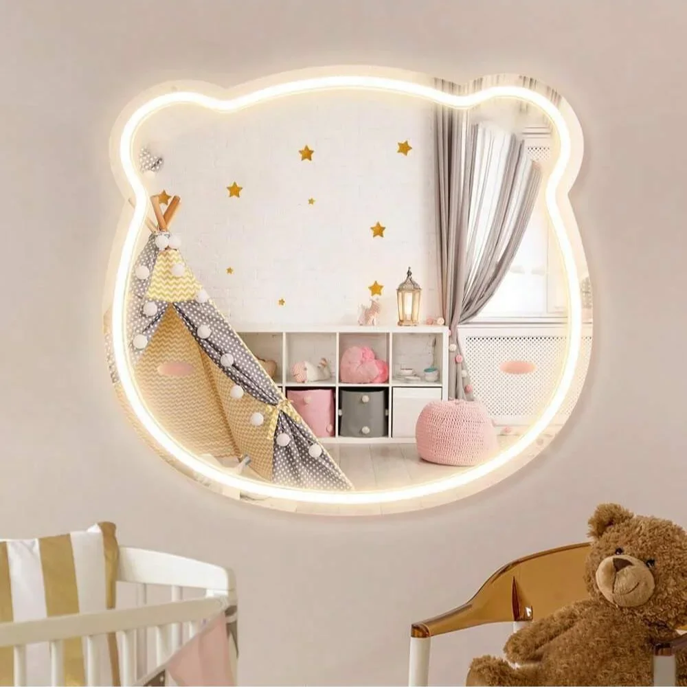 Baby Nursery Mirror - クマ型ミラーネオンサイン調光可能LEDネオンライト子供部屋保育園プレイルームバスルーム洗面台子供部屋ゲームルーム装飾用
