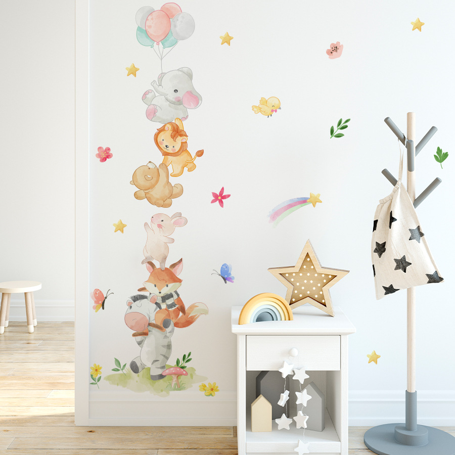 Baby Nursery Furniture - かわいい森の動物の壁ステッカー子供部屋用子供の寝室ベビールーム装飾保育園壁紙ビニール象ライオン