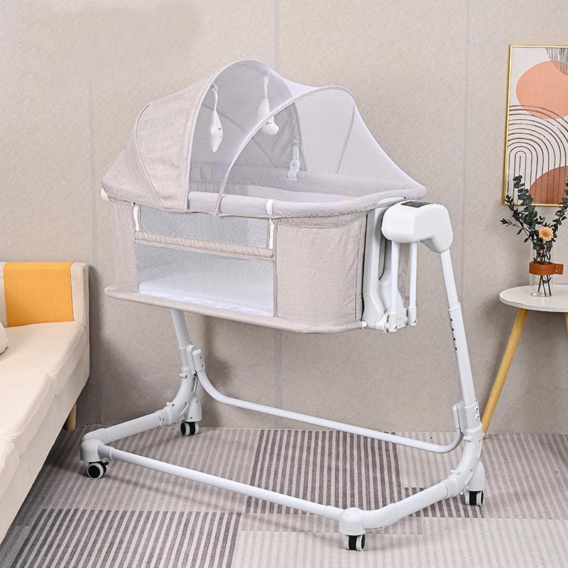 Bassinet Bedside Sleeper - ベビーベッド 添い寝式 リモコン付き 折りたたみ式 ポータブル 電動ベビーロッキング