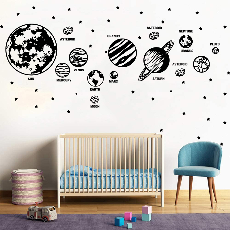 Baby Nursery Labels - 大きな惑星のソーラーシステム,ウォールステッカー,ベビールーム,子供部屋,空,プレイルーム用