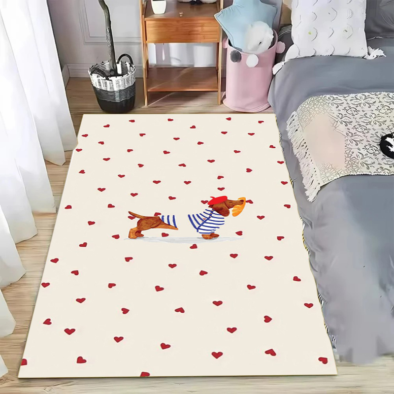 Soft Rug Nursery - 漫画風ダックスフント柄エリアラグ、柔らかく滑り止め、洗濯可能、汚れに強いフロアマット、子供の寝室、保育園、リビングルームの装飾に。