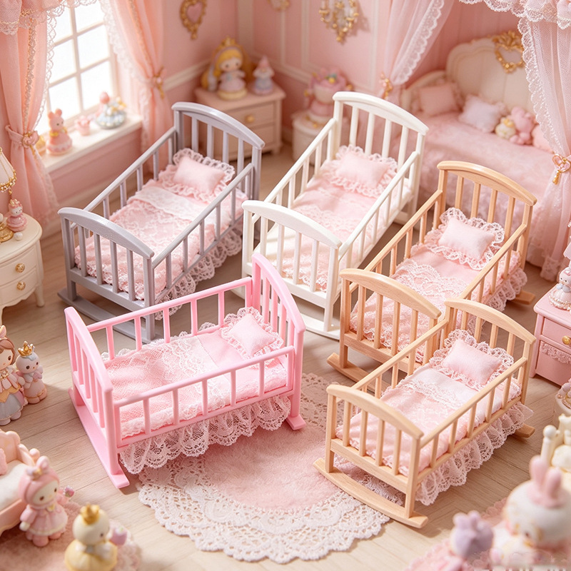 Baby Nursery Furniture Sets - 1:12 ドールハウス ミニベビーベッド ロッキングベッド モデル BJD