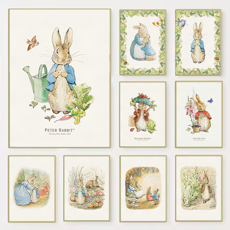 Baby Nursery Vintage Decor - 1PC フレームレス装飾アートプリント、ヴィンテージボヘミアンバニーラビット風アートポスター、ベビールーム、寝室、保育園、フィールドアニマルデコレーション。