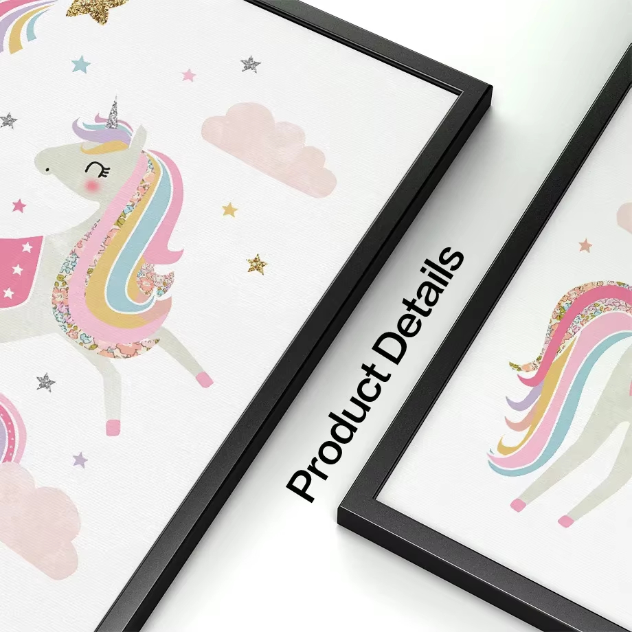 ピンクのユニコーンウサギ虹雲花保育園壁アートキャンバス絵画ポ - Baby Nursery Mirror のレビューと価格