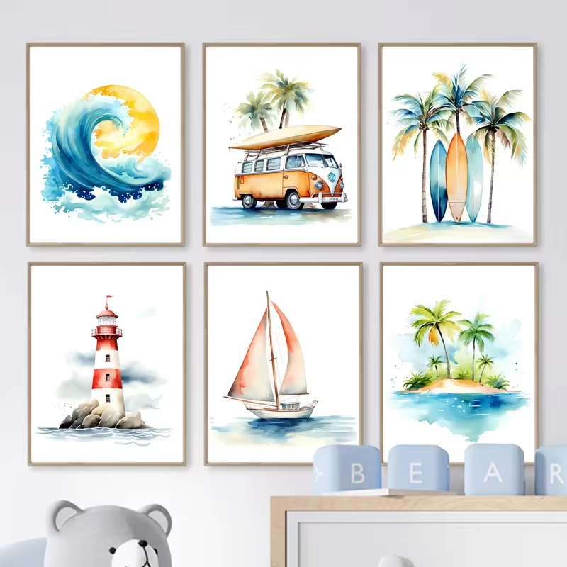 サーフオーシャンをテーマにした保育園のウォールアート、ビーチ - Baby Nursery Ocean のレビューと価格