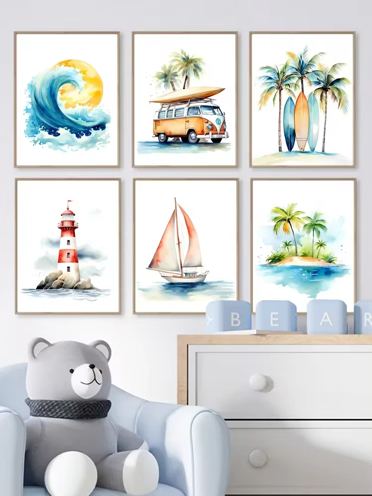 サーフオーシャンをテーマにした保育園のウォールアート、ビーチ - Baby Nursery Ocean のレビューと価格