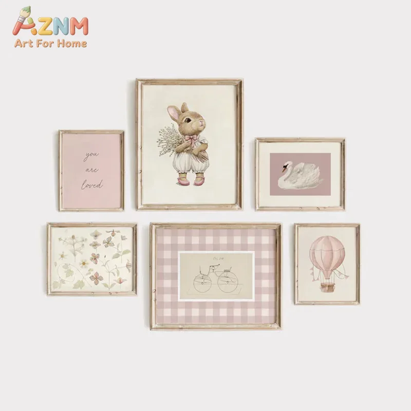 AZNM ボヘミアンバニー熱気球白鳥ウォールアートキャンバス - Baby Nursery Vintage Decor のレビューと価格