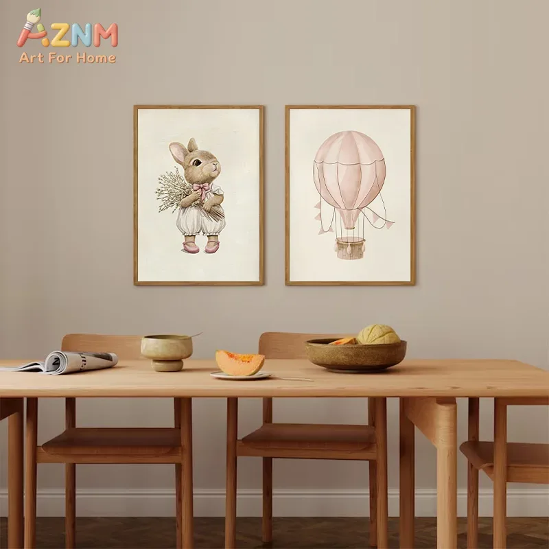 AZNM ボヘミアンバニー熱気球白鳥ウォールアートキャンバス - Baby Nursery Vintage Decor のレビューと価格