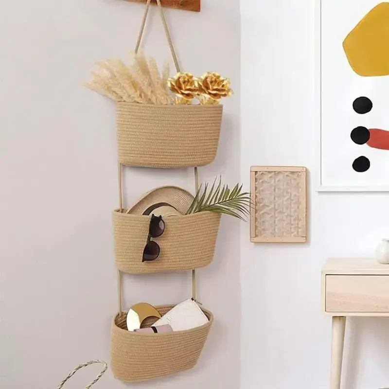 3段式コットン製吊り下げ収納バスケット、ドア上・壁掛けオーガ - Baby Nursery Hooks のレビューと価格