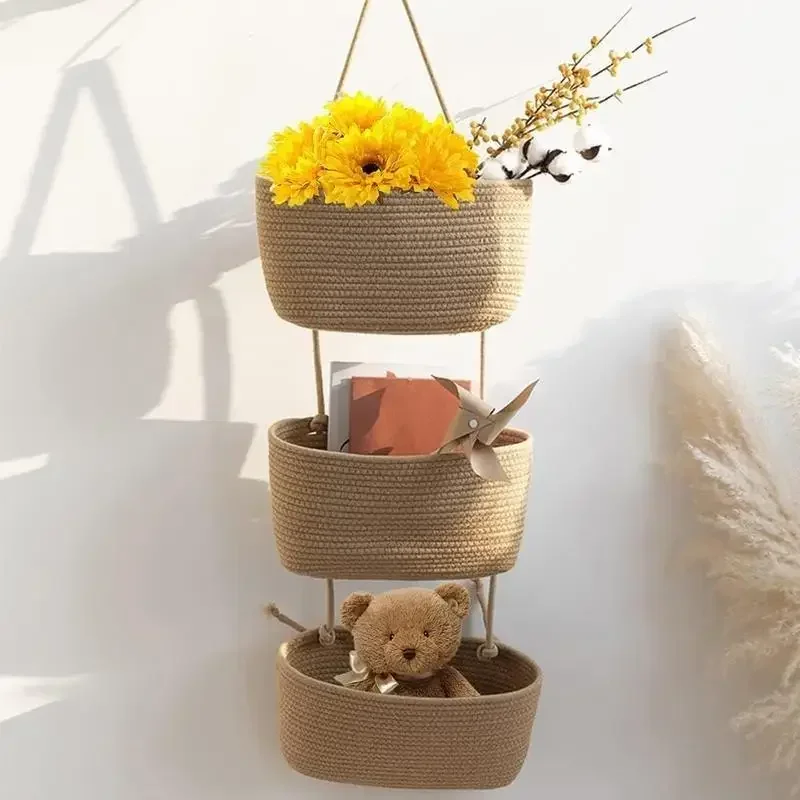 3段式コットン製吊り下げ収納バスケット、ドア上・壁掛けオーガ - Baby Nursery Hooks のレビューと価格