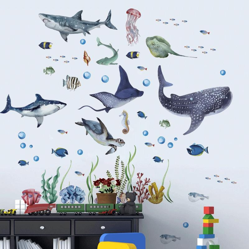 最新の水彩画サメ海の壁ステッカー海洋動物魚海洋生物壁ステッカ - Baby Nursery Ocean のレビューと価格