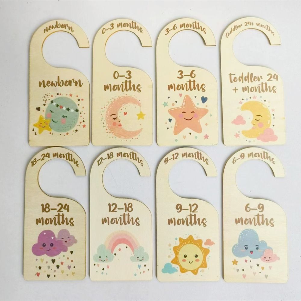 7/8個入り木製ベビークローゼットディバイダー、漫画柄吊り下 - Baby Nursery Labels のレビューと価格