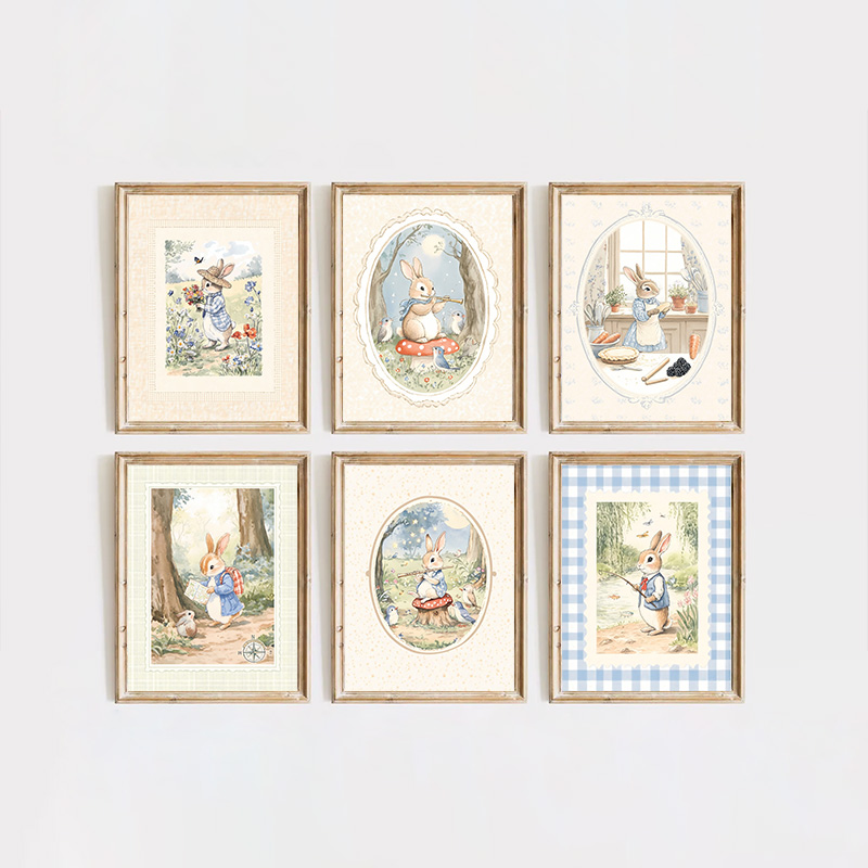 ヴィンテージ自由奔放に生きるブルーチェック柄ウサギに触発アー - Baby Nursery Vintage Decor のレビューと価格