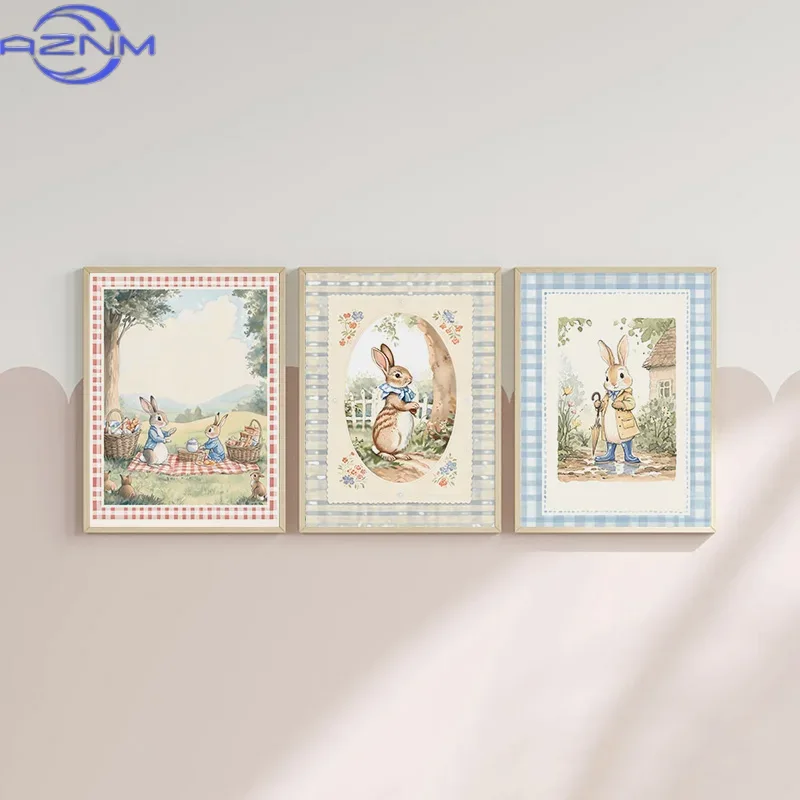 AZNM ヴィンテージボヘミアンブルーチェック柄ウサギ風アー - Baby Nursery Vintage Decor のレビューと価格