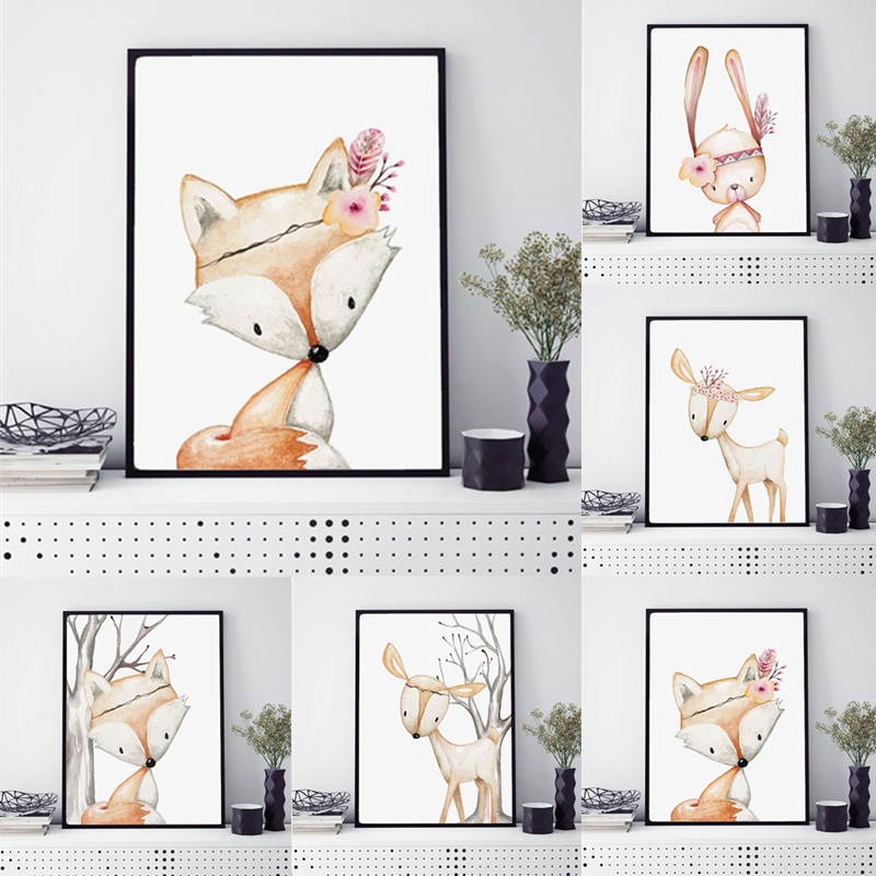 動物の絵,ウサギのポスター,キツネ,鹿,保育園の装飾,壁の芸 - Baby Nursery Mirror のレビューと価格