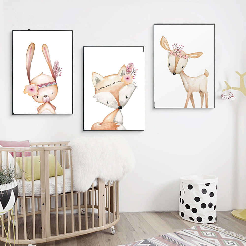 動物の絵,ウサギのポスター,キツネ,鹿,保育園の装飾,壁の芸 - Baby Nursery Mirror のレビューと価格
