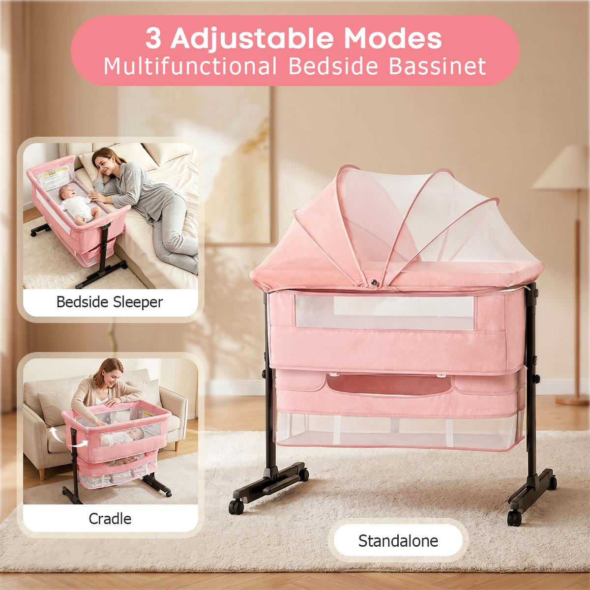 Kmaier ピンク ポータブル新生児用ベビーベッド 3段階 - Bassinet Bedside Sleeper のレビューと価格
