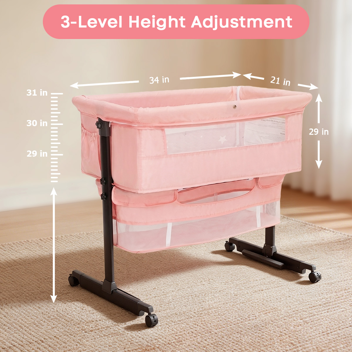 Kmaier ピンク ポータブル新生児用ベビーベッド 3段階 - Bassinet Bedside Sleeper のレビューと価格