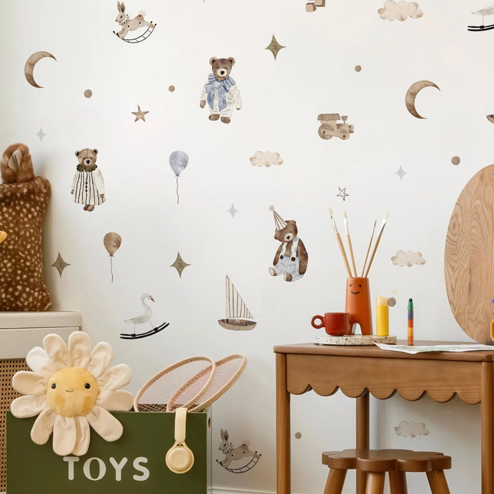 ボヘミアン風ウォールステッカー ヴィンテージキュートなテディ - Baby Nursery Vintage Decor のレビューと価格