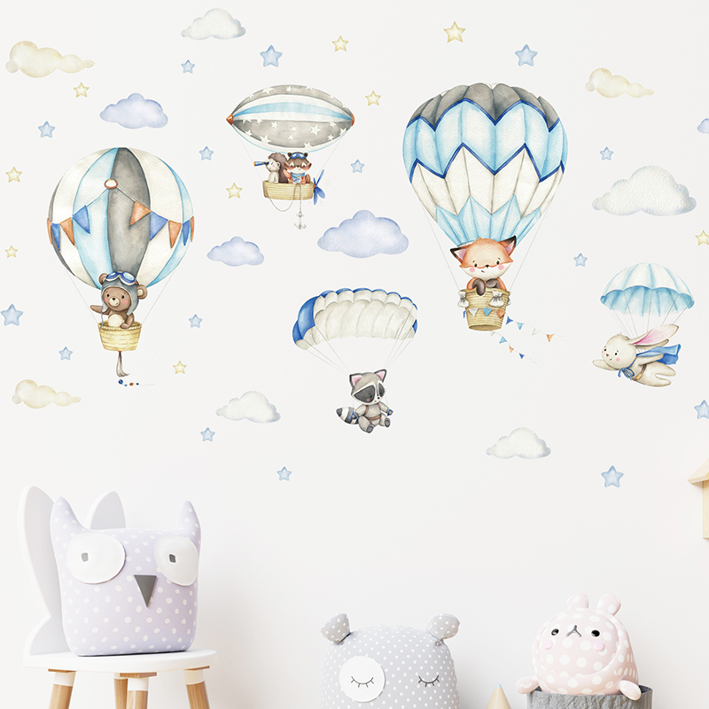 漫画かわいい動物熱気球ウォールステッカーキッズルームベビー保 - Baby Nursery Labels のレビューと価格