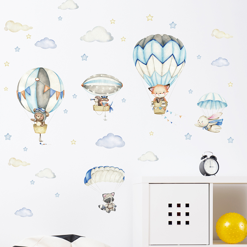 漫画かわいい動物熱気球ウォールステッカーキッズルームベビー保 - Baby Nursery Labels のレビューと価格