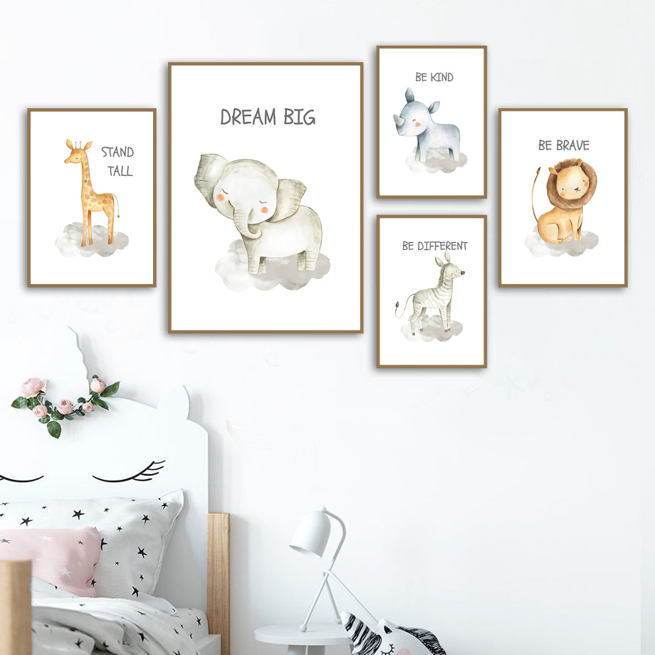 保育園壁アートキャンバス絵画ライオン象キリンゼブラタイガー北 - Baby Nursery Mirror のレビューと価格
