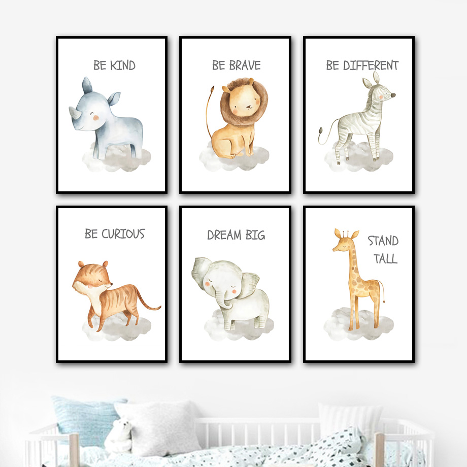 保育園壁アートキャンバス絵画ライオン象キリンゼブラタイガー北 - Baby Nursery Mirror のレビューと価格
