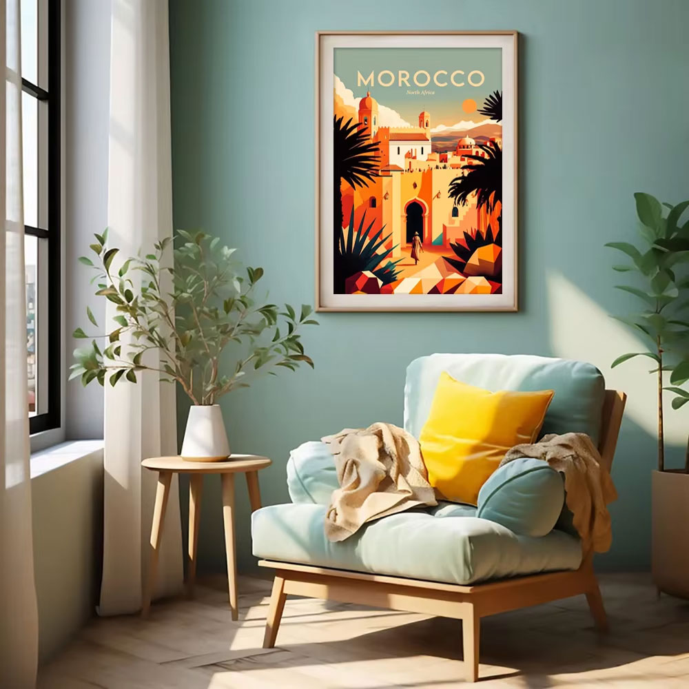 ヴィンテージボヘミアンブルーチェック柄ウサギ風アートポスター - Baby Nursery Vintage Decor のレビューと価格