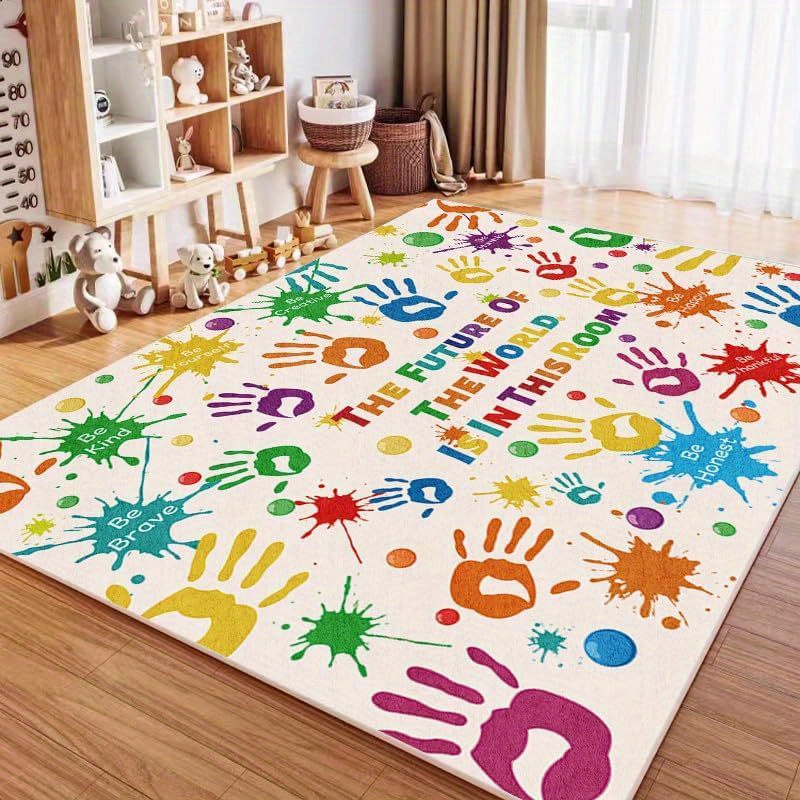 カラフルな手形のインスピレーションを与える言葉入りキッズプレ - Soft Rug Nursery のレビューと価格