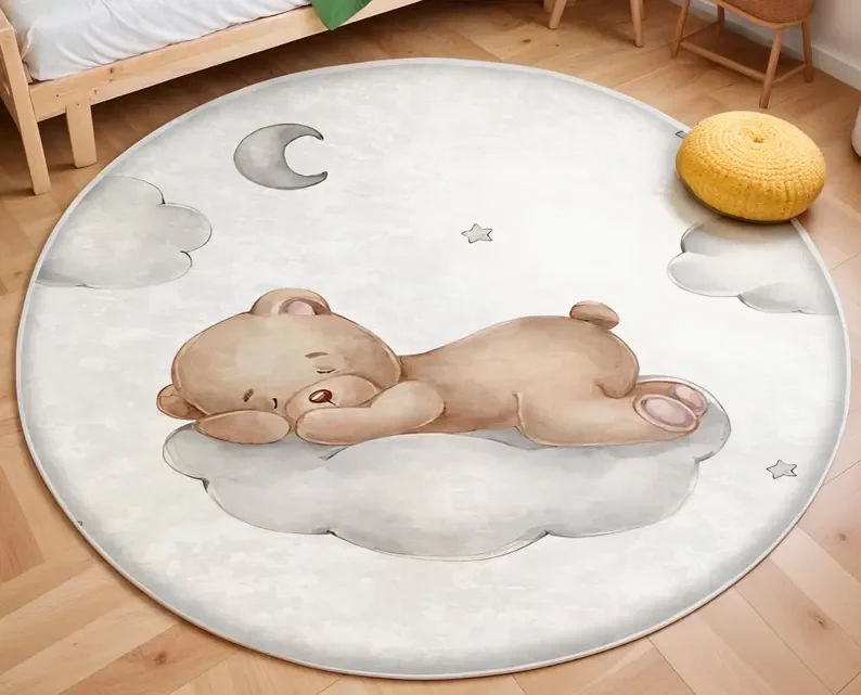 ピンクのバルーンベアクラウドラウンドラグ、甘い保育園装飾、柔 - Soft Rug Nursery のレビューと価格