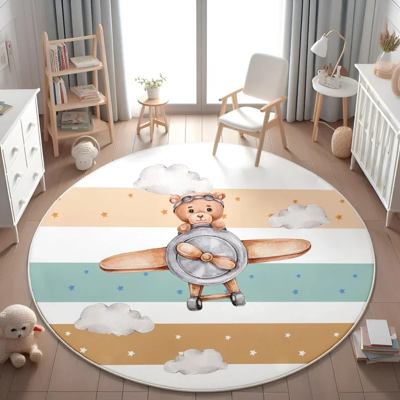 ピンクのバルーンベアクラウドラウンドラグ、甘い保育園装飾、柔 - Soft Rug Nursery のレビューと価格