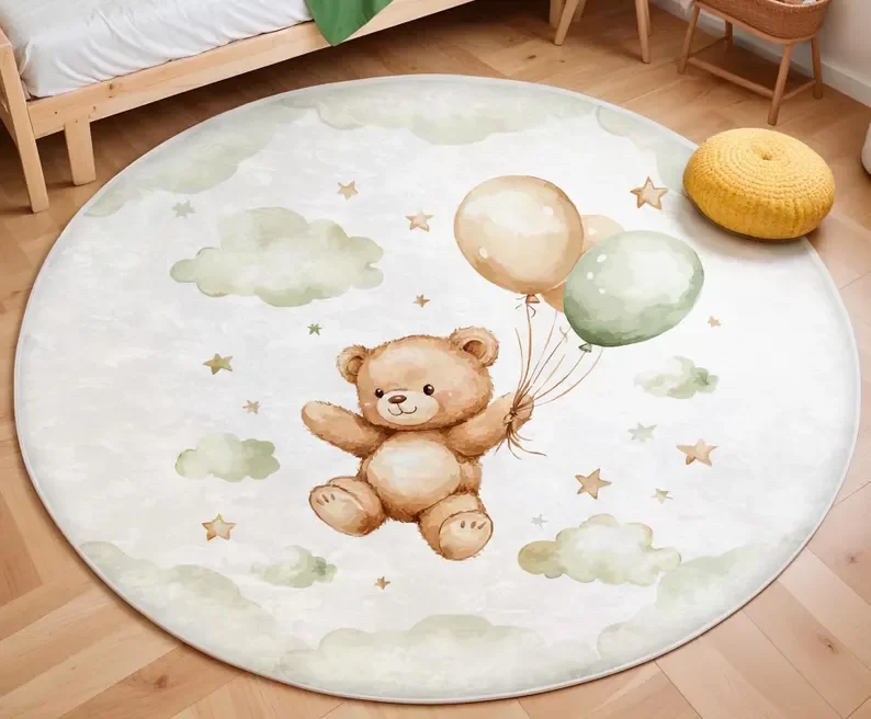 ピンクのバルーンベアクラウドラウンドラグ、甘い保育園装飾、柔 - Soft Rug Nursery のレビューと価格