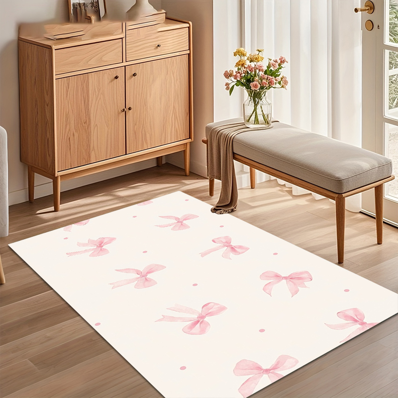 水彩ピンクのリボンエリアラグ 滑り止めソフトフロアカーペット - Soft Rug Nursery のレビューと価格
