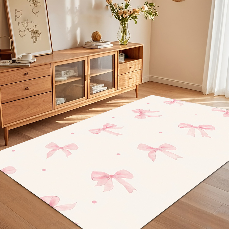水彩ピンクのリボンエリアラグ 滑り止めソフトフロアカーペット - Soft Rug Nursery のレビューと価格