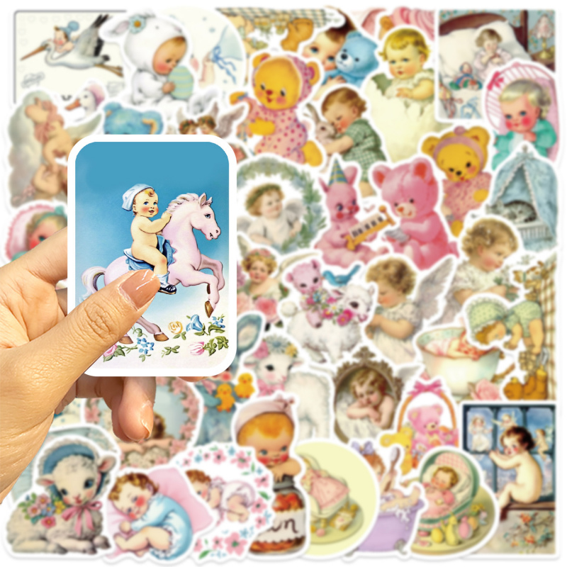50 個ヴィンテージベビーステッカーかわいいレトロ保育園デカ - Baby Nursery Vintage Decor のレビューと価格