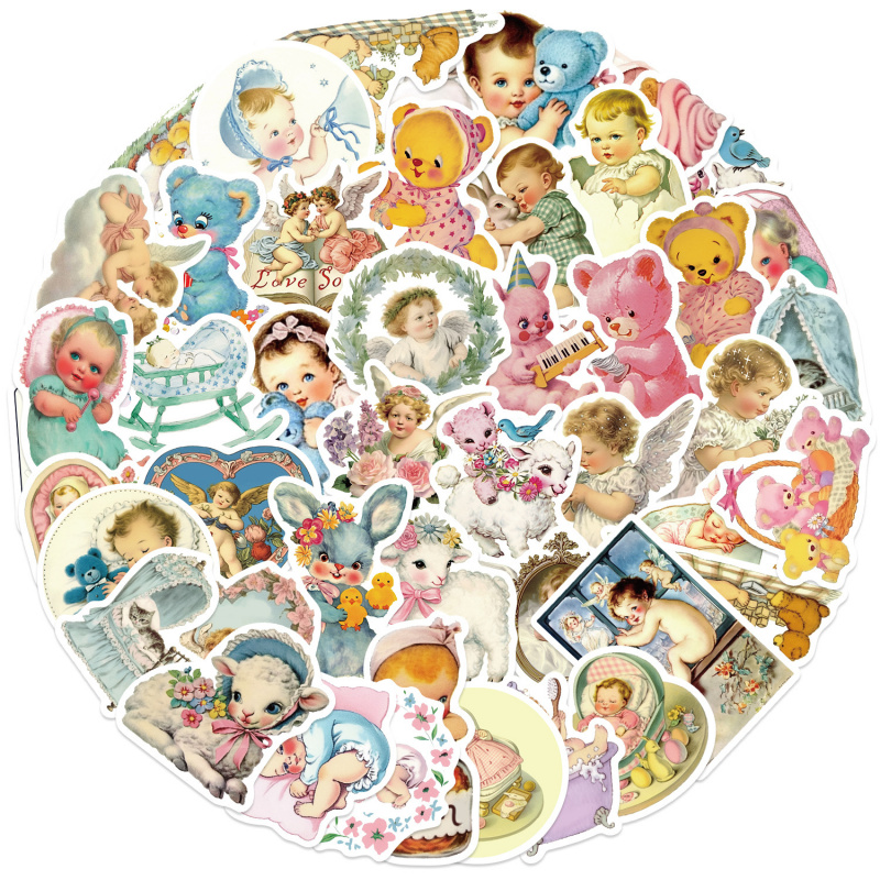 50 個ヴィンテージベビーステッカーかわいいレトロ保育園デカ - Baby Nursery Vintage Decor のレビューと価格