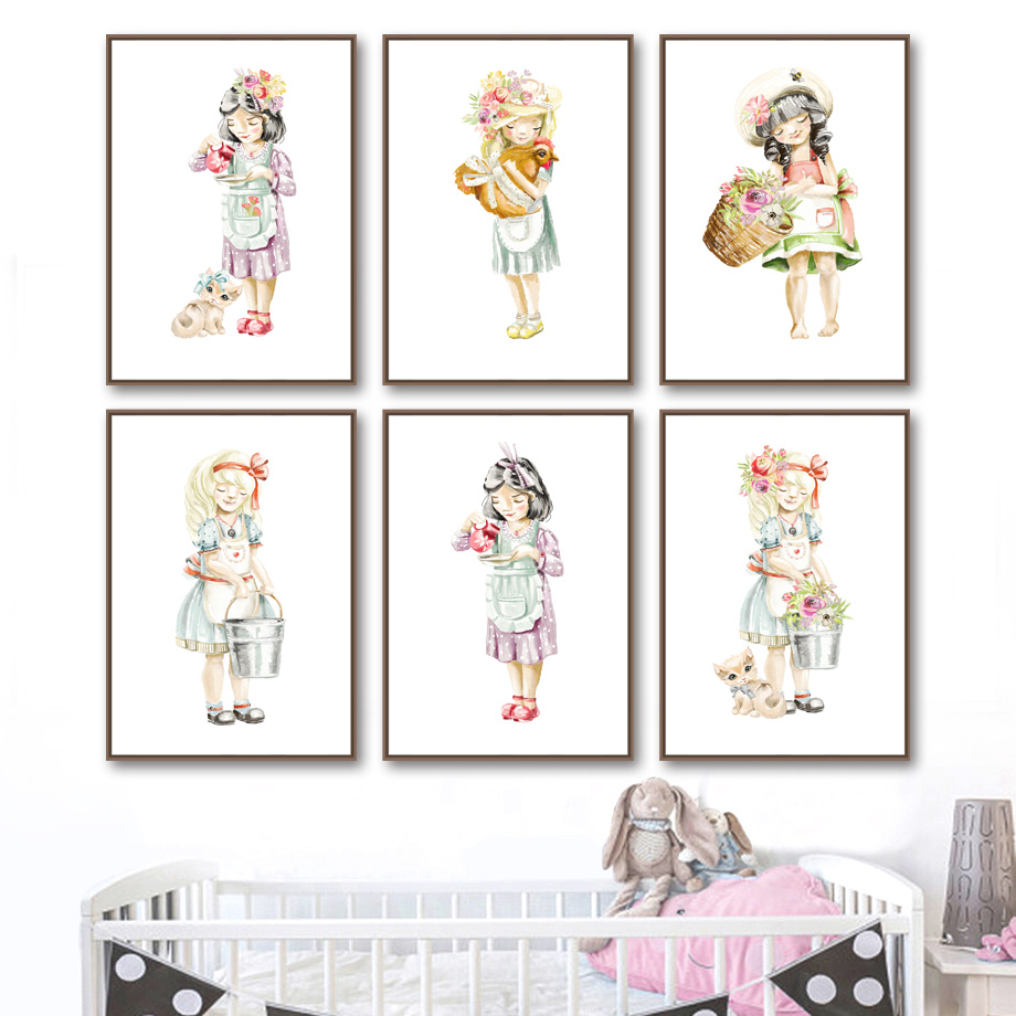 かわいい女の赤ちゃん花猫鶏北欧ポスターやプリント壁アートキャ - Baby Nursery Mirror のレビューと価格